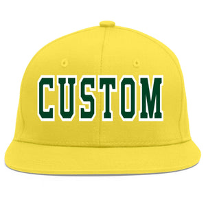 Custom Light Gold Green-White Flat Eaves Sport Baseball Cap