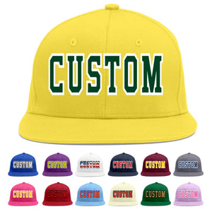 Custom Light Gold Green-White Flat Eaves Sport Baseball Cap