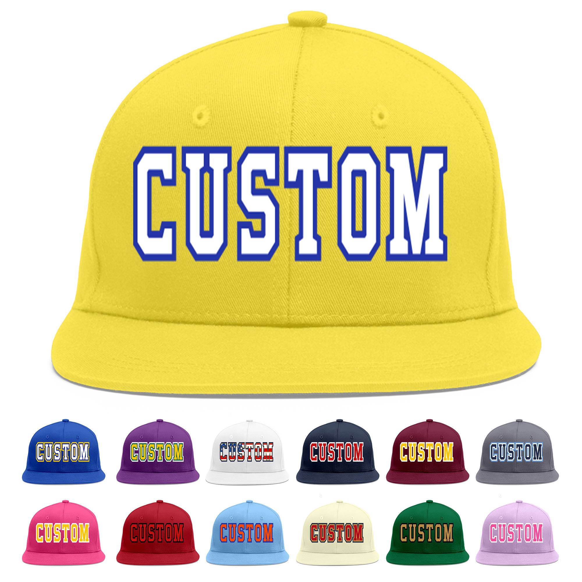 Custom Light Gold White-Royal Flat Eaves Sport Baseball Cap