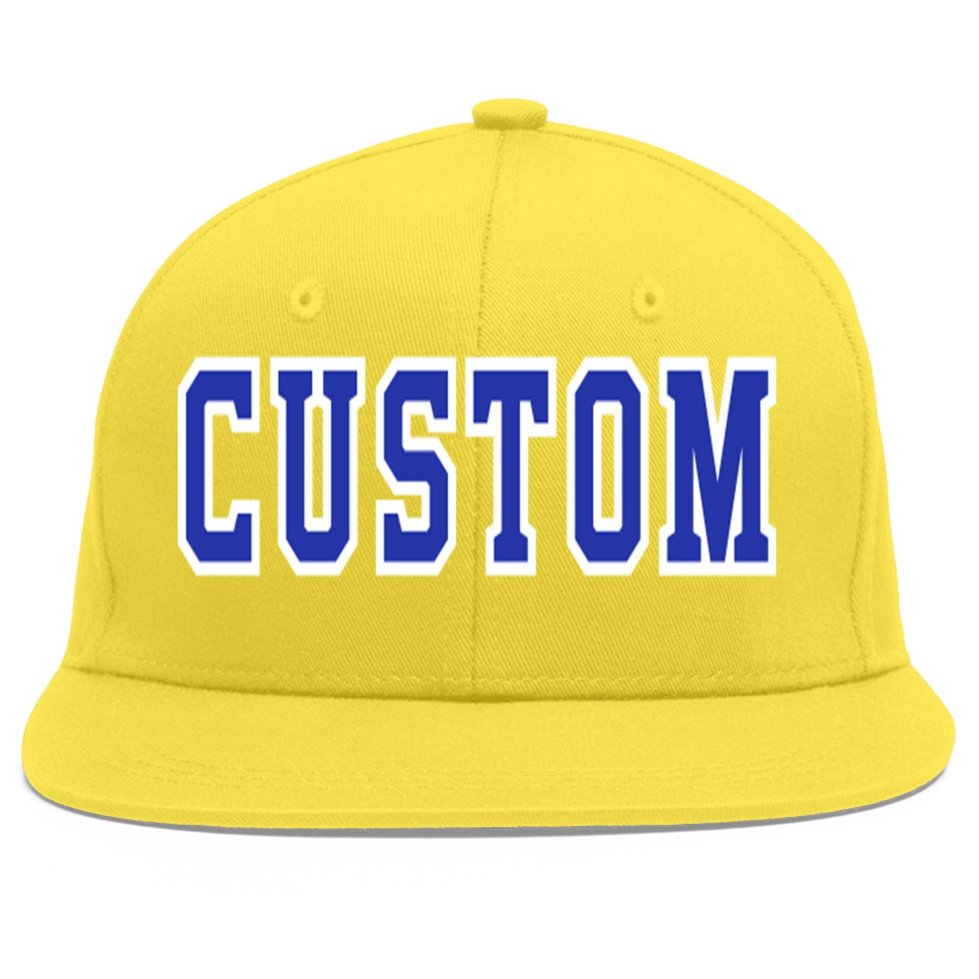 Custom Light Gold Royal-White Flat Eaves Sport Baseball Cap