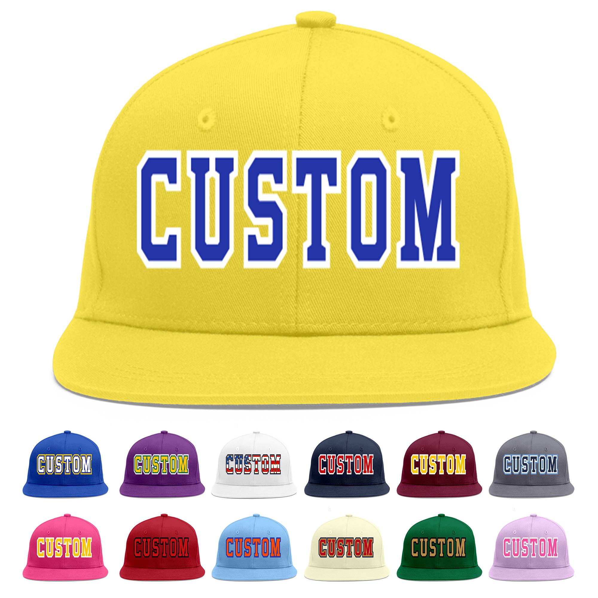 Custom Light Gold Royal-White Flat Eaves Sport Baseball Cap