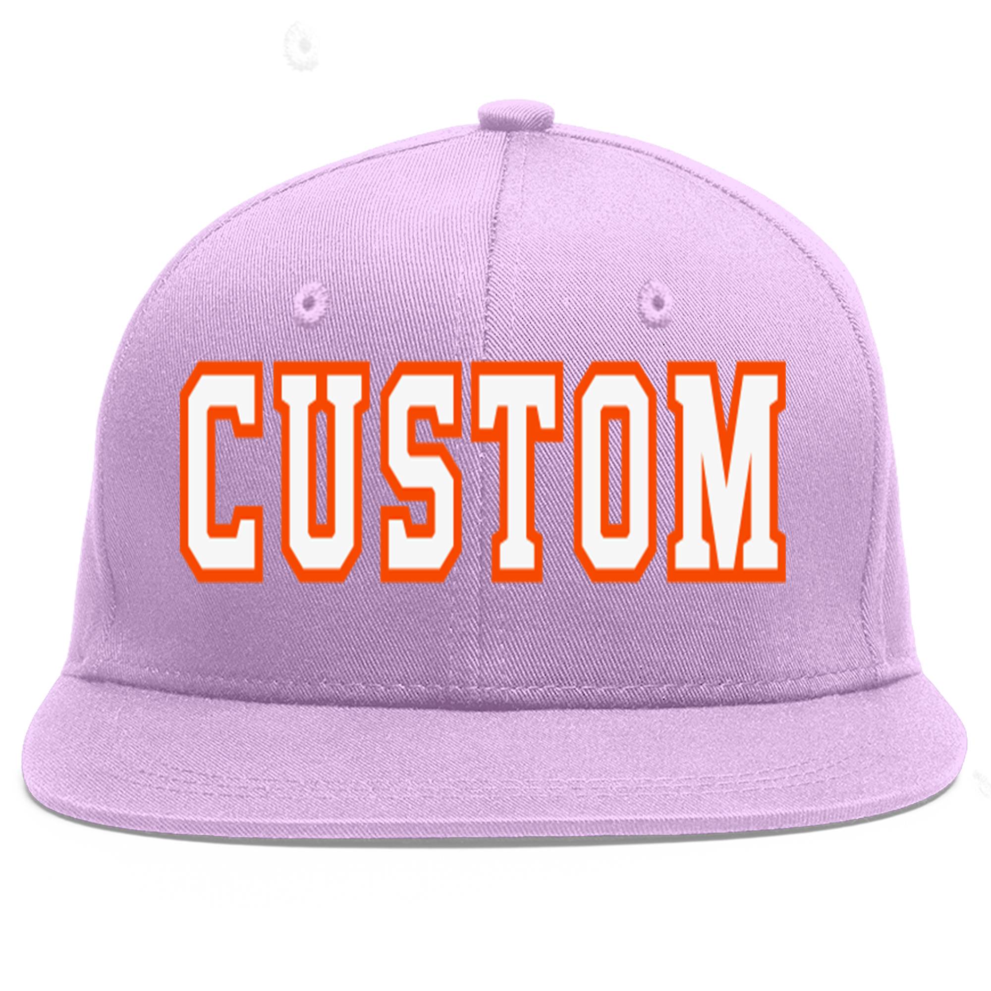 Custom Light Purple White-Orange Flat Eaves Sport Baseball Cap