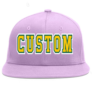 Custom Light Purple Gold-Kelly Green Flat Eaves Sport Baseball Cap