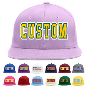 Custom Light Purple Gold-Kelly Green Flat Eaves Sport Baseball Cap