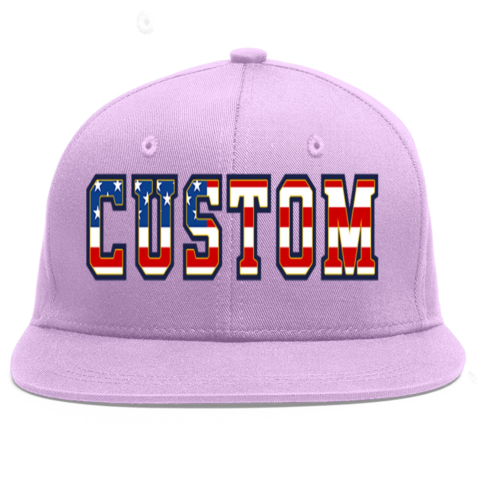 Casquette de baseball personnalisée avec drapeau américain, violet clair, vintage, or, avant-toit plat, sport