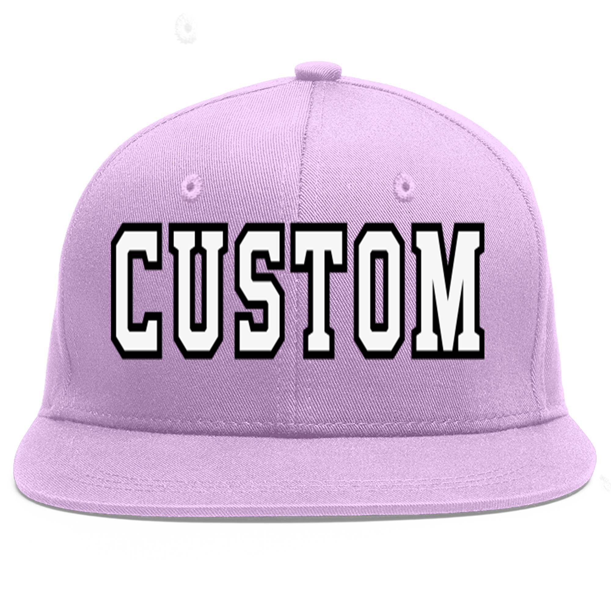 Custom Light Purple White-Black Flat Eaves Sport Baseball Cap