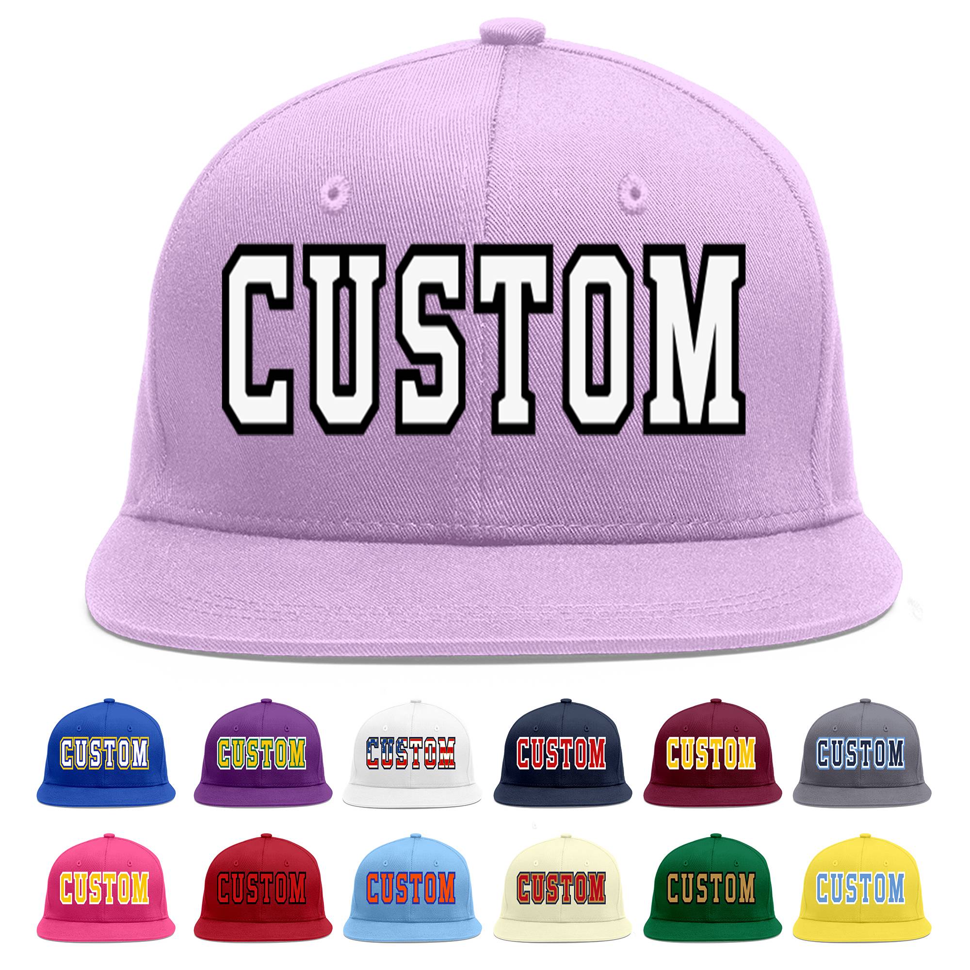 Custom Light Purple White-Black Flat Eaves Sport Baseball Cap