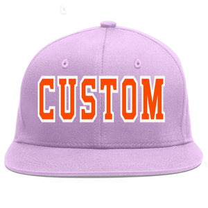 Custom Light Purple Orange-White Flat Eaves Sport Baseball Cap