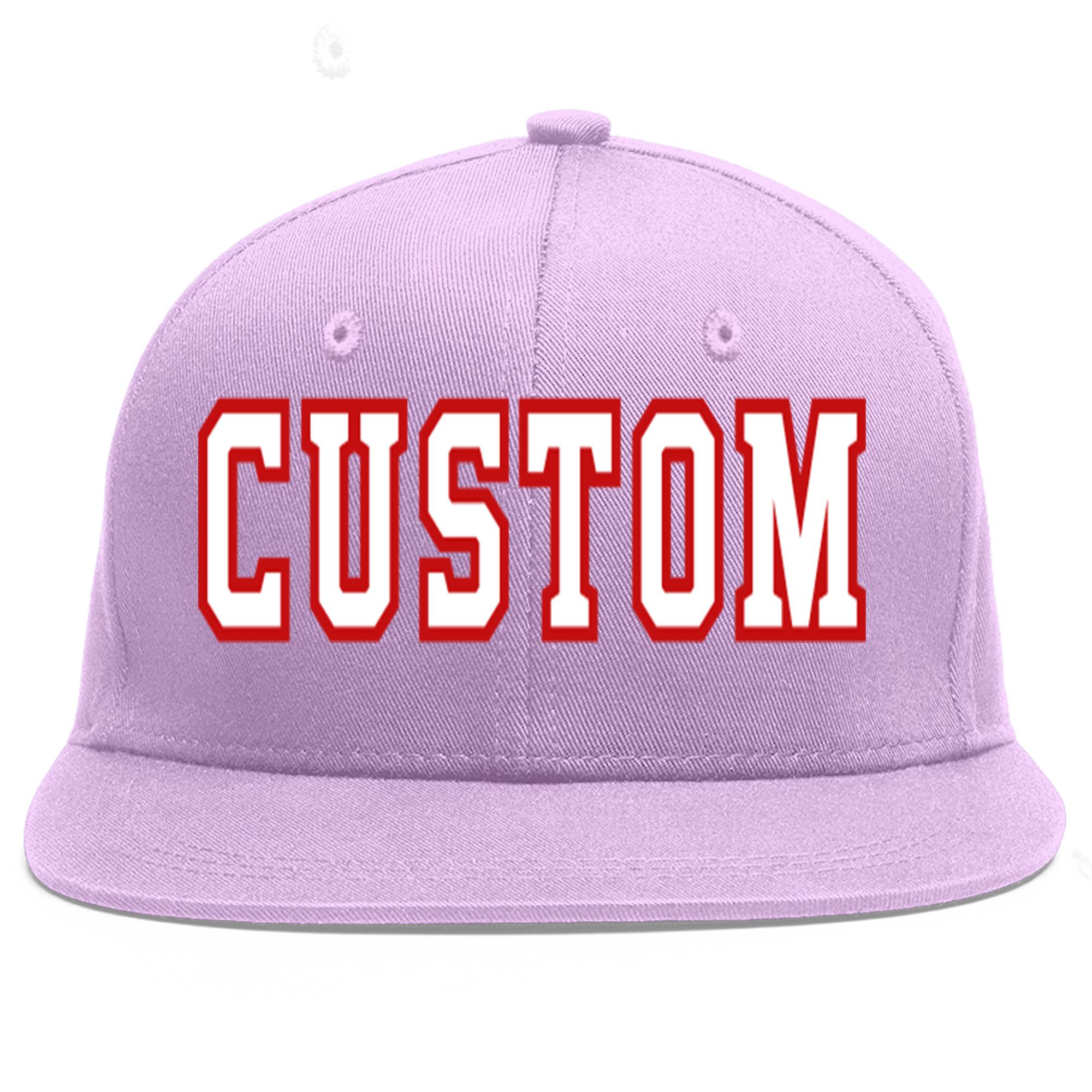 Custom Light Purple White-Red Flat Eaves Sport Baseball Cap