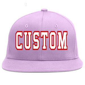 Custom Light Purple White-Red Flat Eaves Sport Baseball Cap