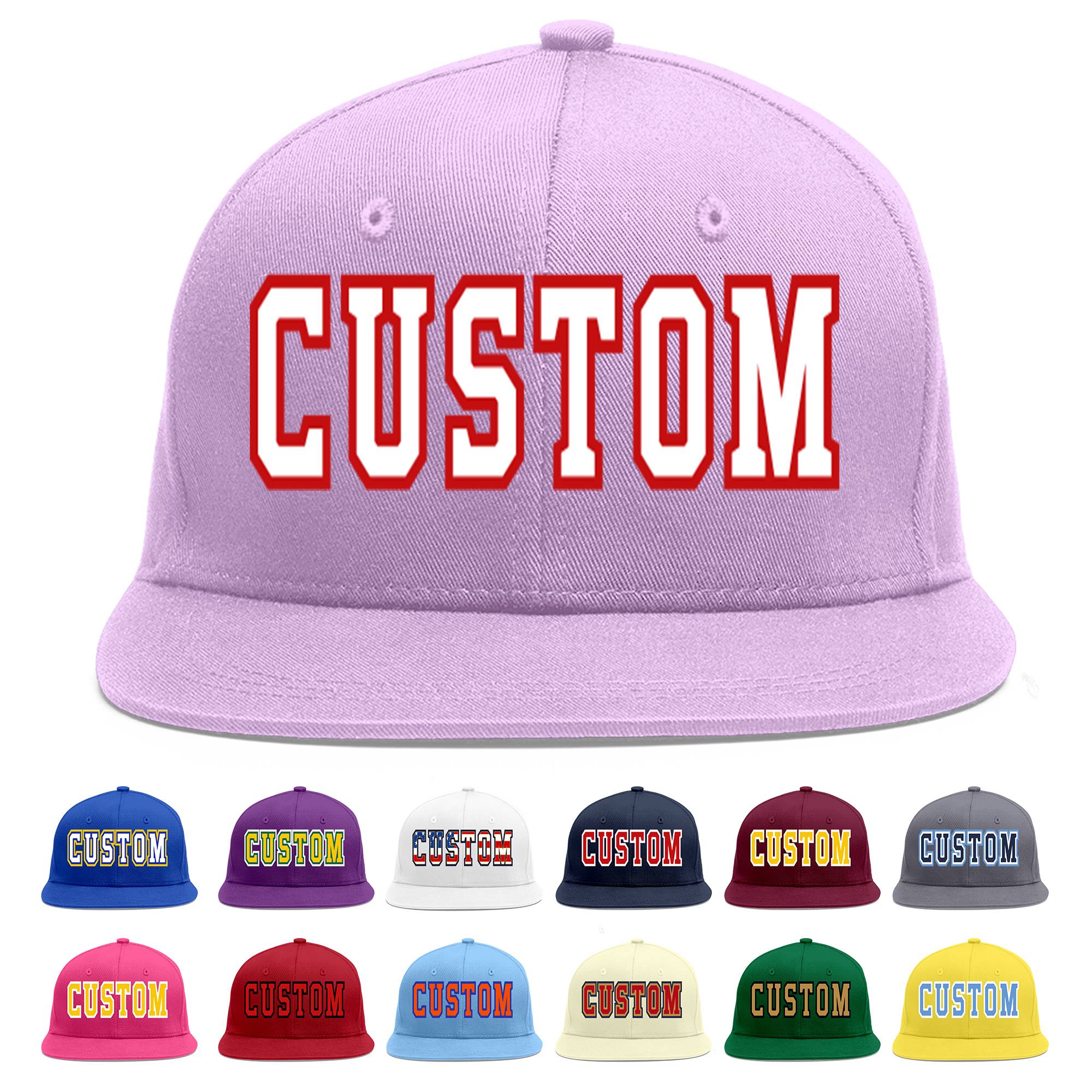 Custom Light Purple White-Red Flat Eaves Sport Baseball Cap