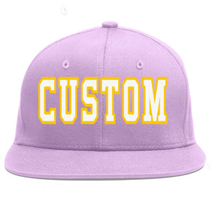 Custom Light Purple White-Gold Flat Eaves Sport Baseball Cap