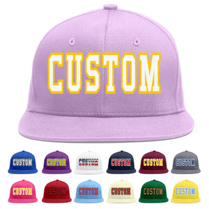 Custom Light Purple White-Gold Flat Eaves Sport Baseball Cap