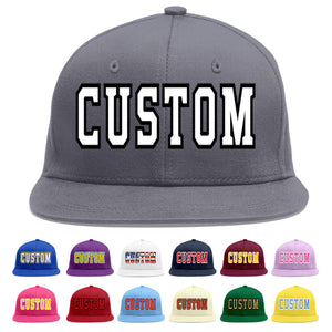 Custom Dark Gray White-Black Flat Eaves Sport Baseball Cap