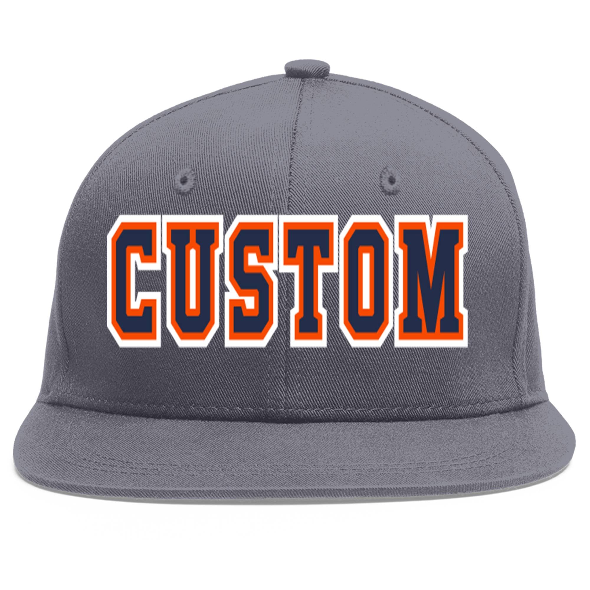 Custom Dark Gray Navy-Orange Flat Eaves Sport Baseball Cap