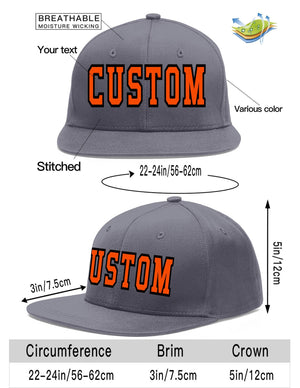 Custom Dark Gray Orange-Black Flat Eaves Sport Baseball Cap