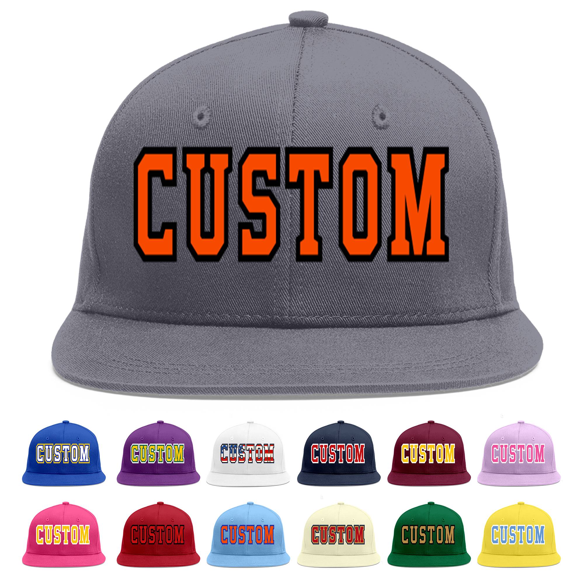 Casquette de baseball sport personnalisée gris foncé orange-noir Flat Eaves