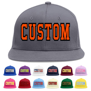 Custom Dark Gray Orange-Black Flat Eaves Sport Baseball Cap