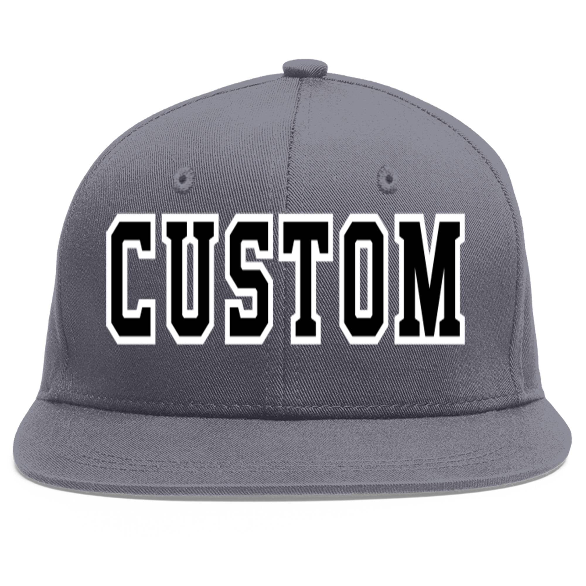 Custom Dark Gray Black-White Flat Eaves Sport Baseball Cap