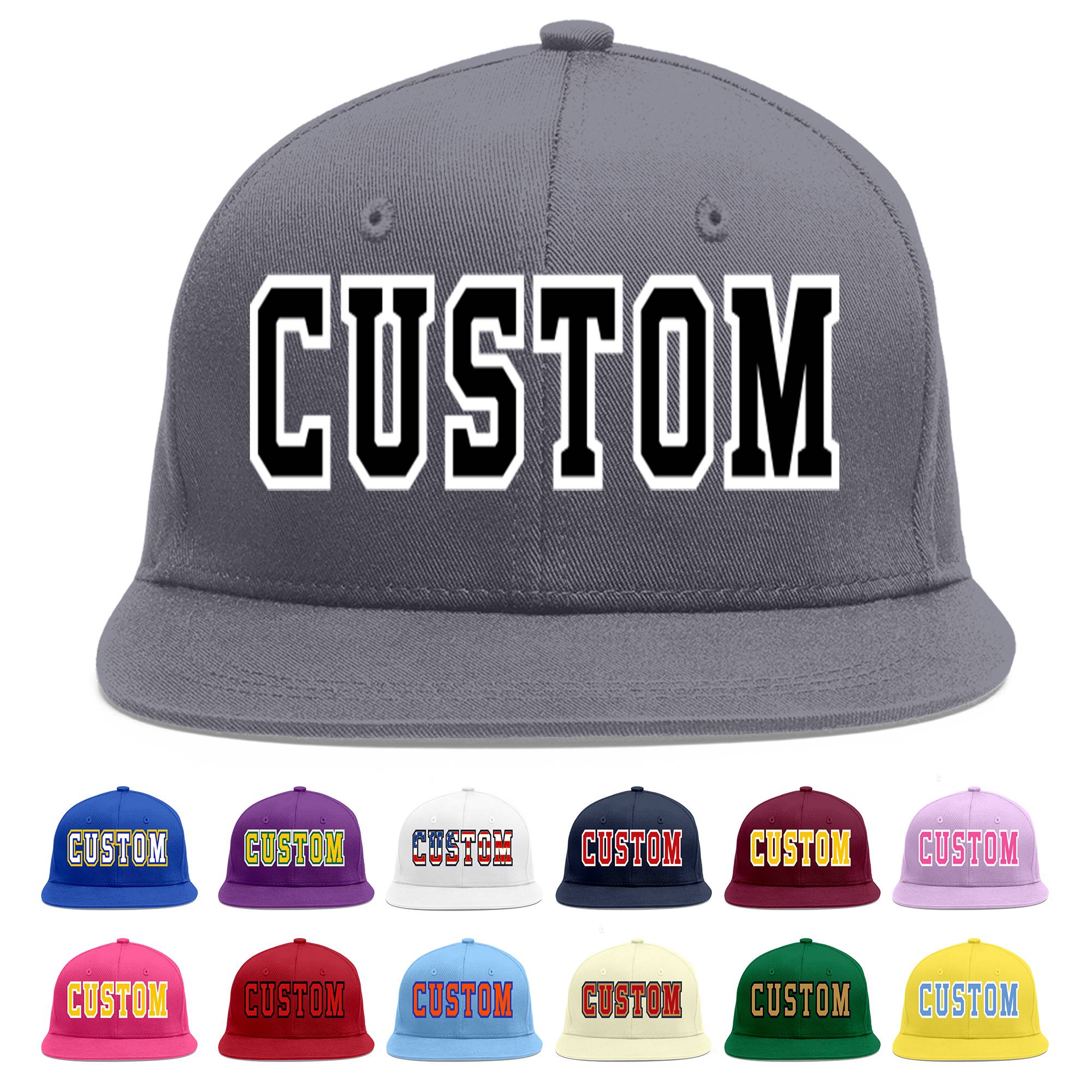 Custom Dark Gray Black-White Flat Eaves Sport Baseball Cap