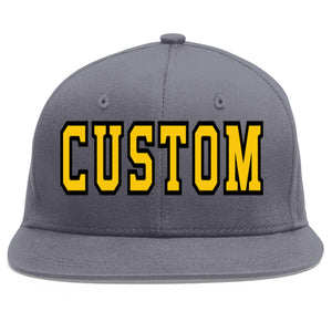 Casquette de baseball sport personnalisée gris foncé or-noir Flat Eaves