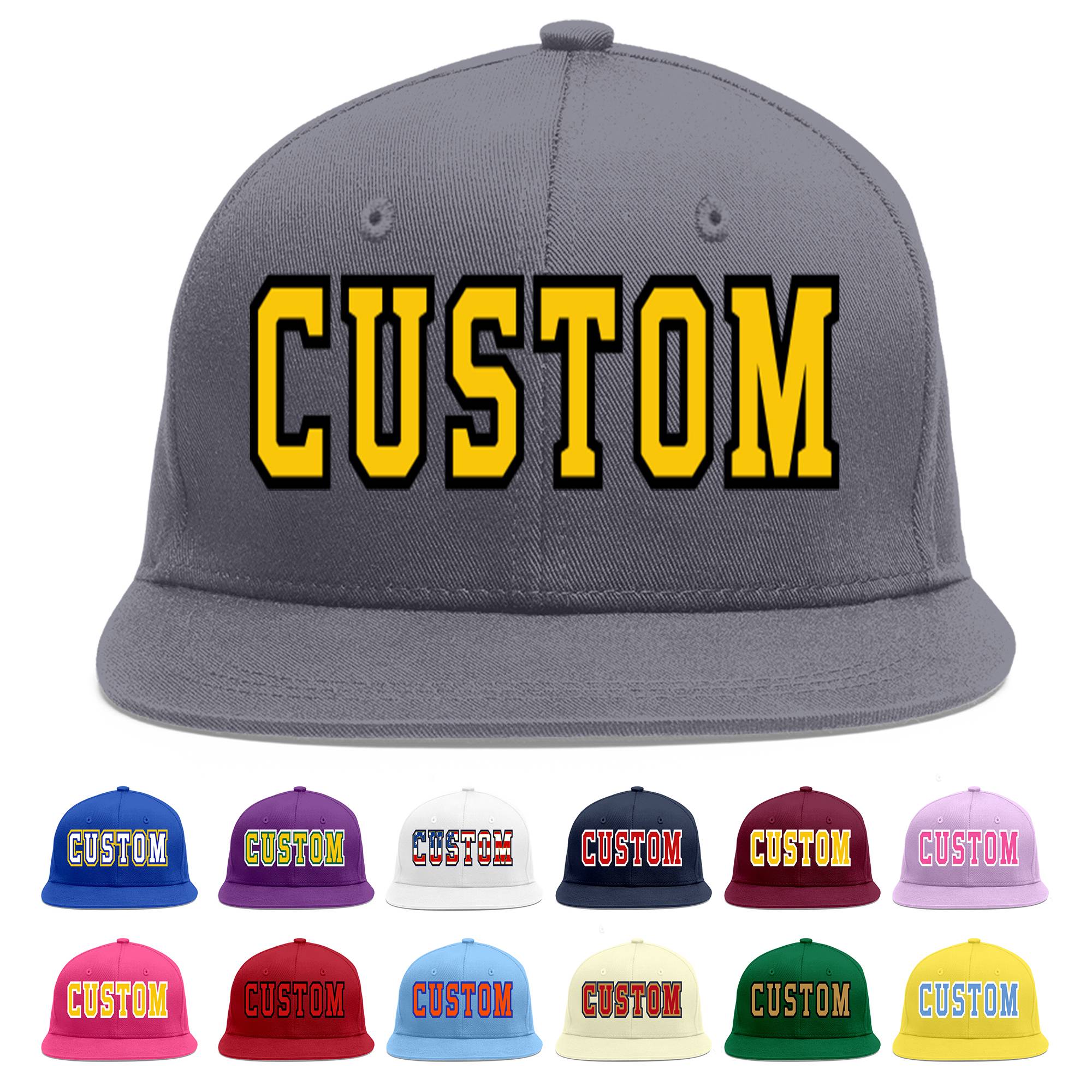 Custom Dark Gray Gold-Black Flat Eaves Sport Baseball Cap