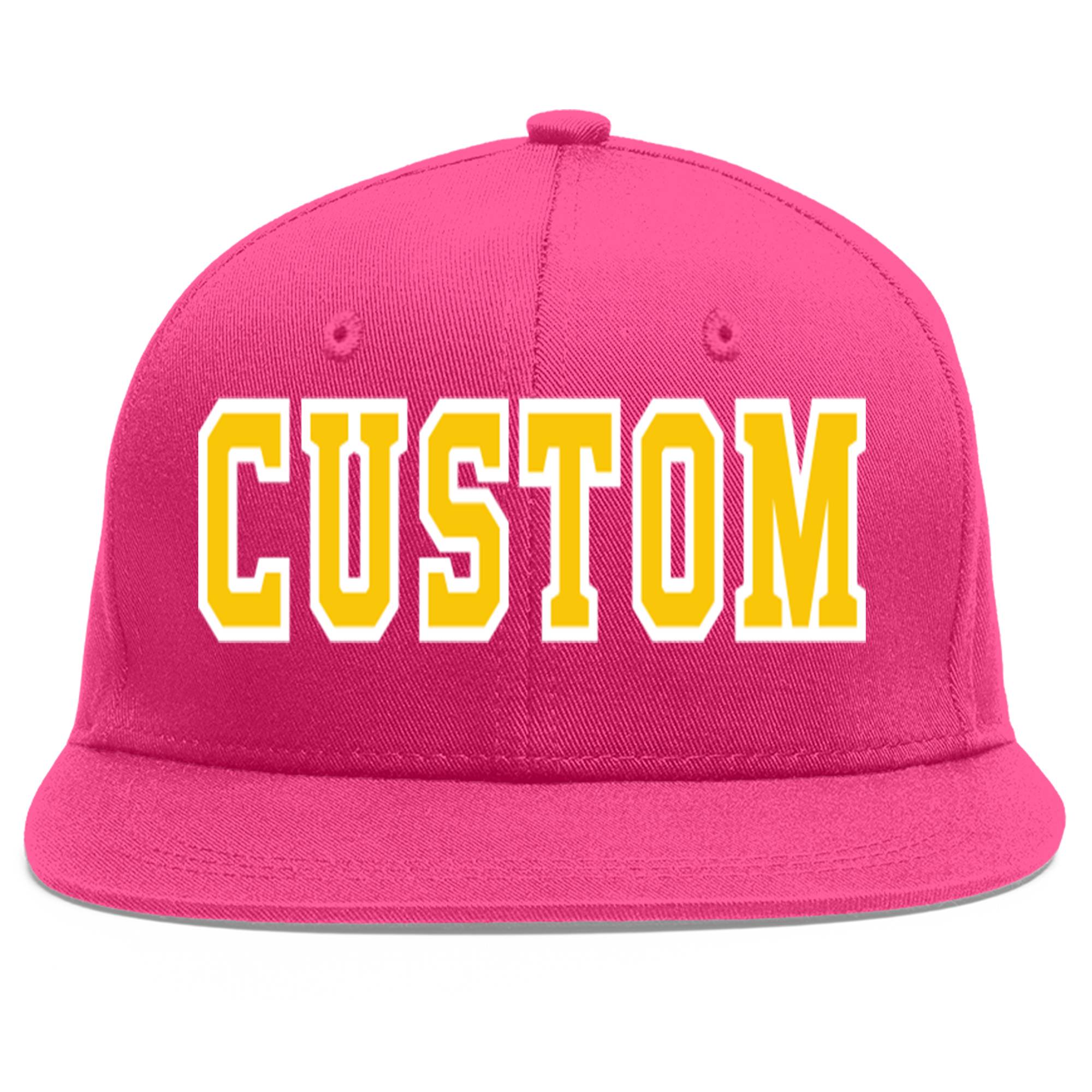 Custom Rose Red Gold-White Flat Eaves Sport Baseball Cap