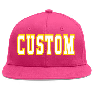 Custom Rose Red White-Gold Flat Eaves Sport Baseball Cap