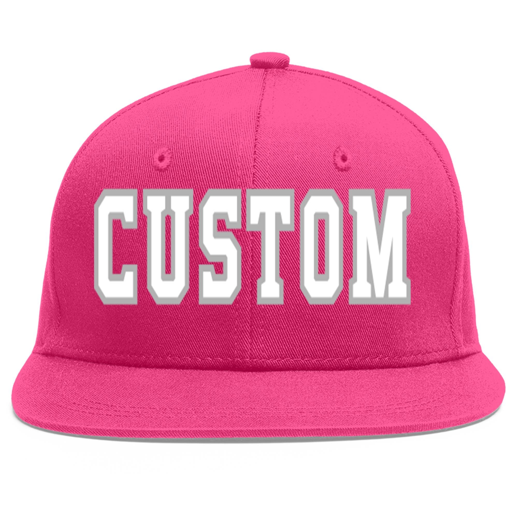 Custom Rose Red White-Gray Flat Eaves Sport Baseball Cap