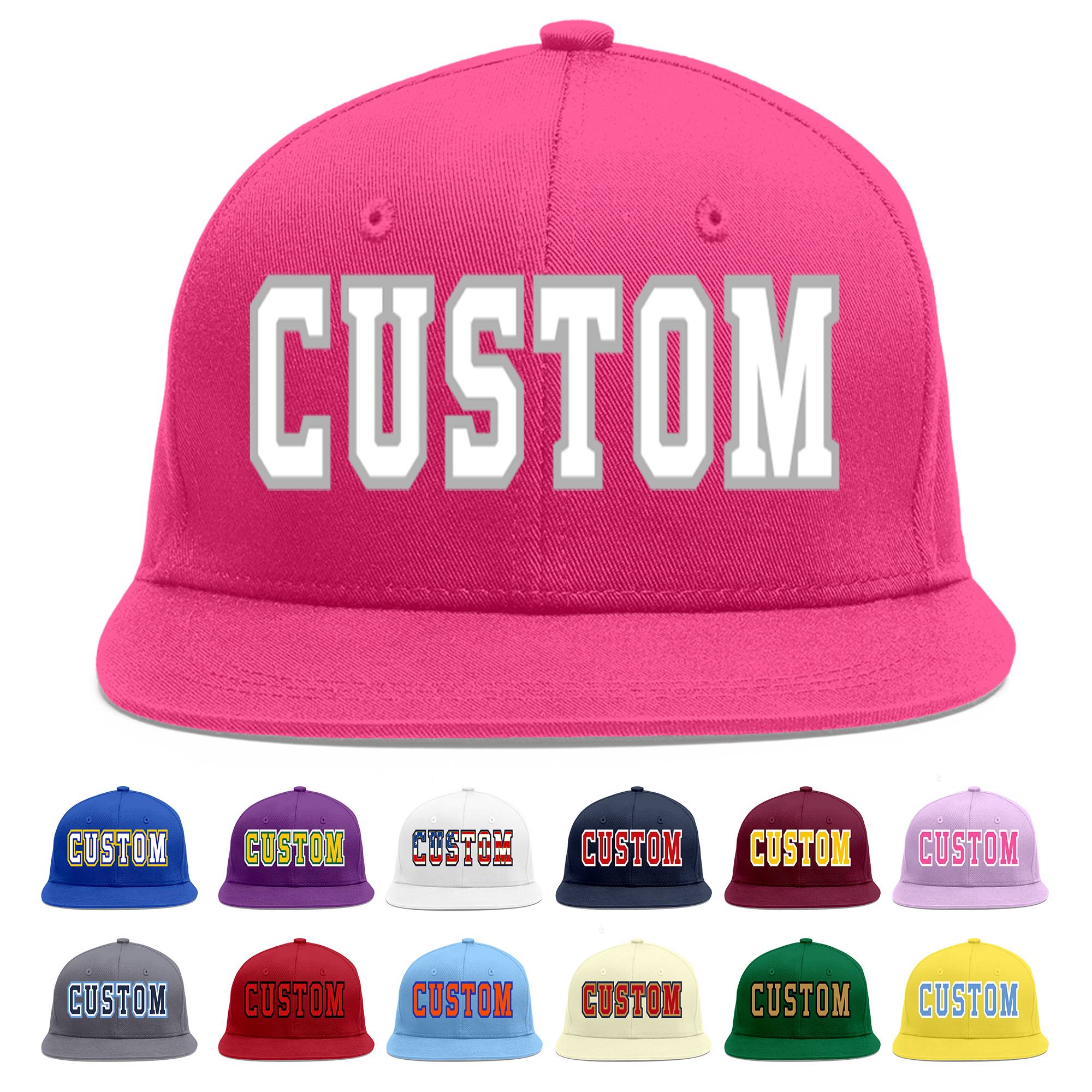 Custom Rose Red White-Gray Flat Eaves Sport Baseball Cap