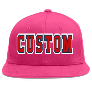 Casquette de baseball sport personnalisée Rose rouge rouge-marine Flat Eaves