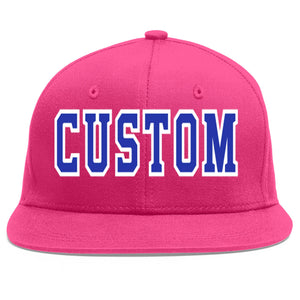 Custom Rose Red Royal-White Flat Eaves Sport Baseball Cap