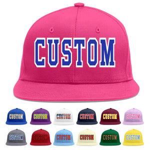 Custom Rose Red Royal-White Flat Eaves Sport Baseball Cap