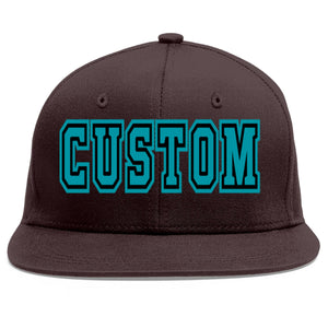 Custom Brown Aqua-Black Flat Eaves Sport Baseball Cap