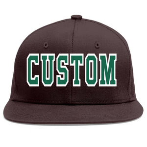 Custom Brown Kelly Green-White Flat Eaves Sport Baseball Cap