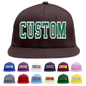 Custom Brown Kelly Green-White Flat Eaves Sport Baseball Cap