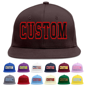 Custom Brown Black-Red Flat Eaves Sport Baseball Cap