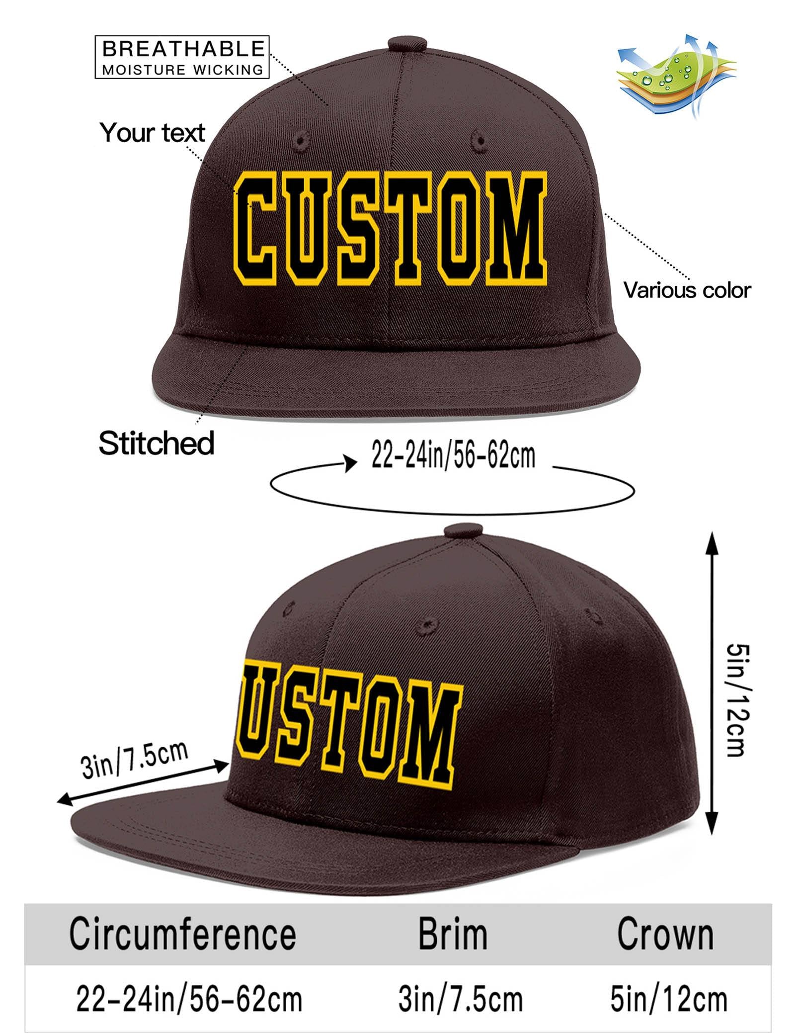 Custom Brown Black-Gold Flat Eaves Sport Baseball Cap