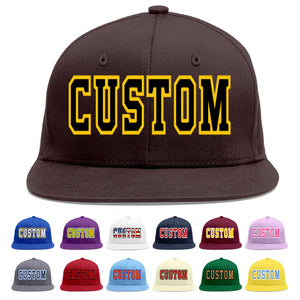 Custom Brown Black-Gold Flat Eaves Sport Baseball Cap