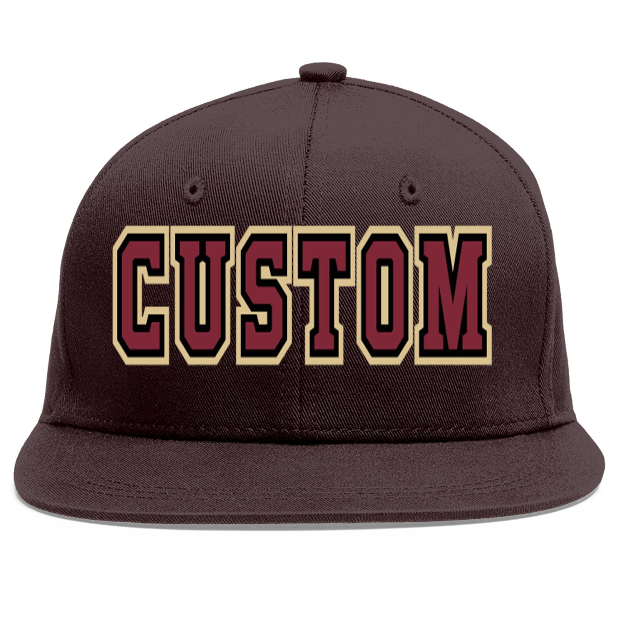 Casquette de baseball sport personnalisée marron cramoisi-noir Flat Eaves