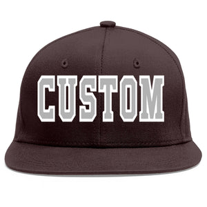 Custom Brown Gray-White Flat Eaves Sport Baseball Cap