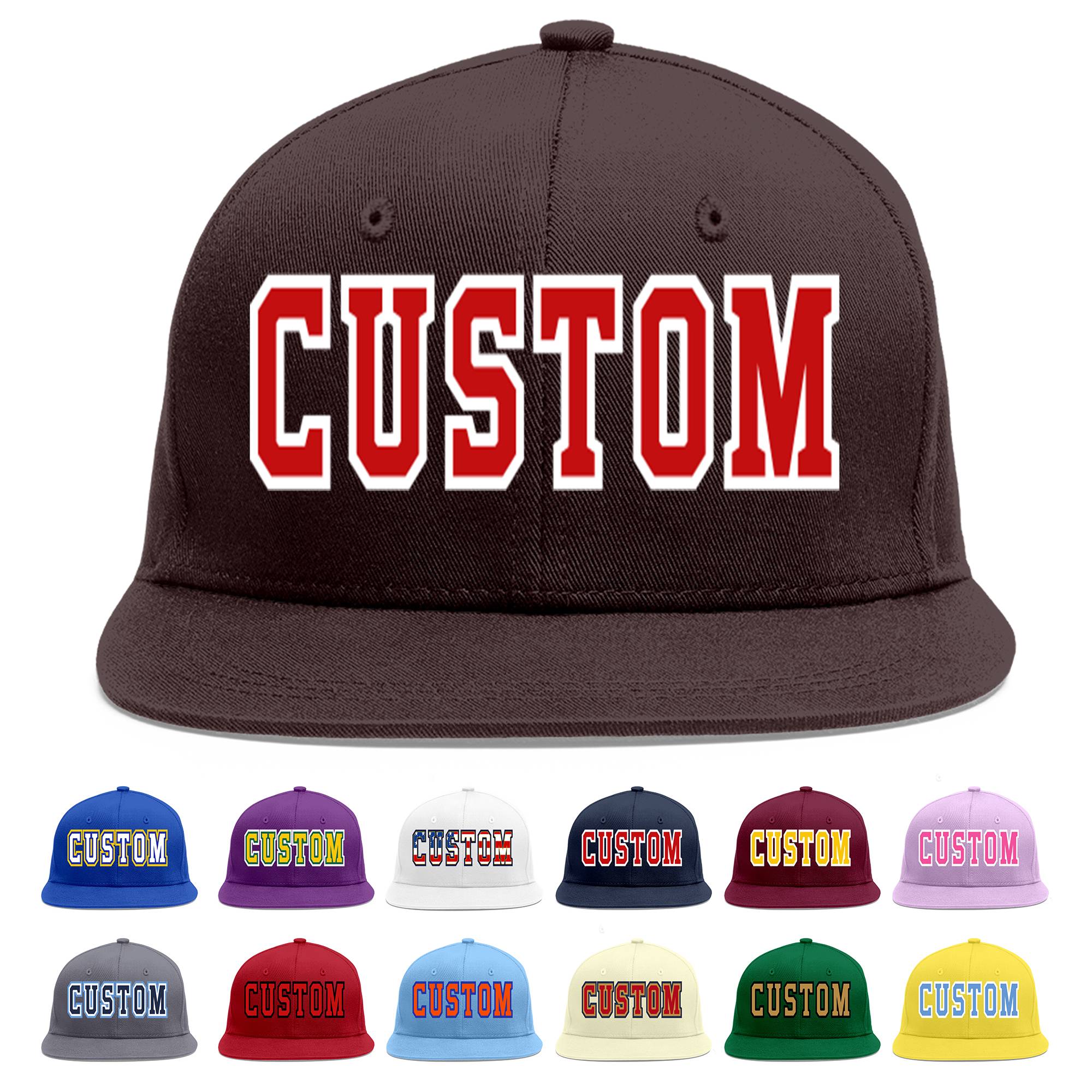 Custom Brown Red-White Flat Eaves Sport Baseball Cap