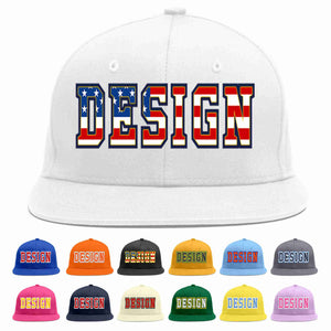 Custom White Vintage USA Flag-Gold Flat Eaves Sport Baseball Cap Design for Men/Women/Youth