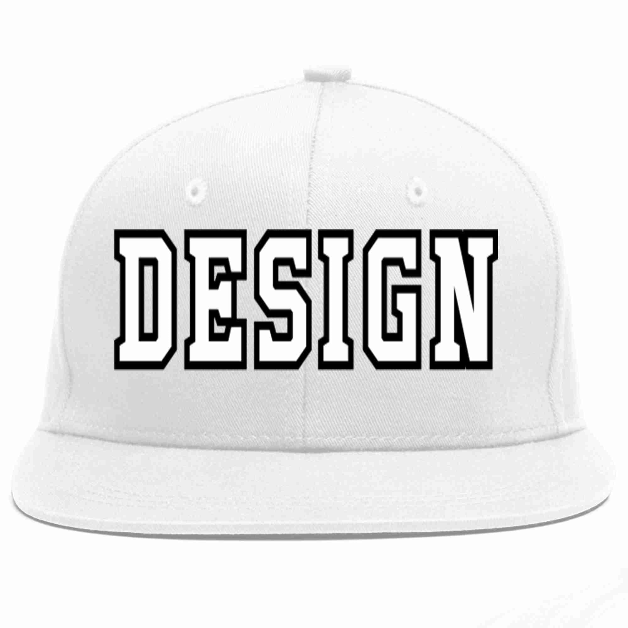 Custom White White-Black Flat Eaves Sport Baseball Cap Design for Men/Women/Youth