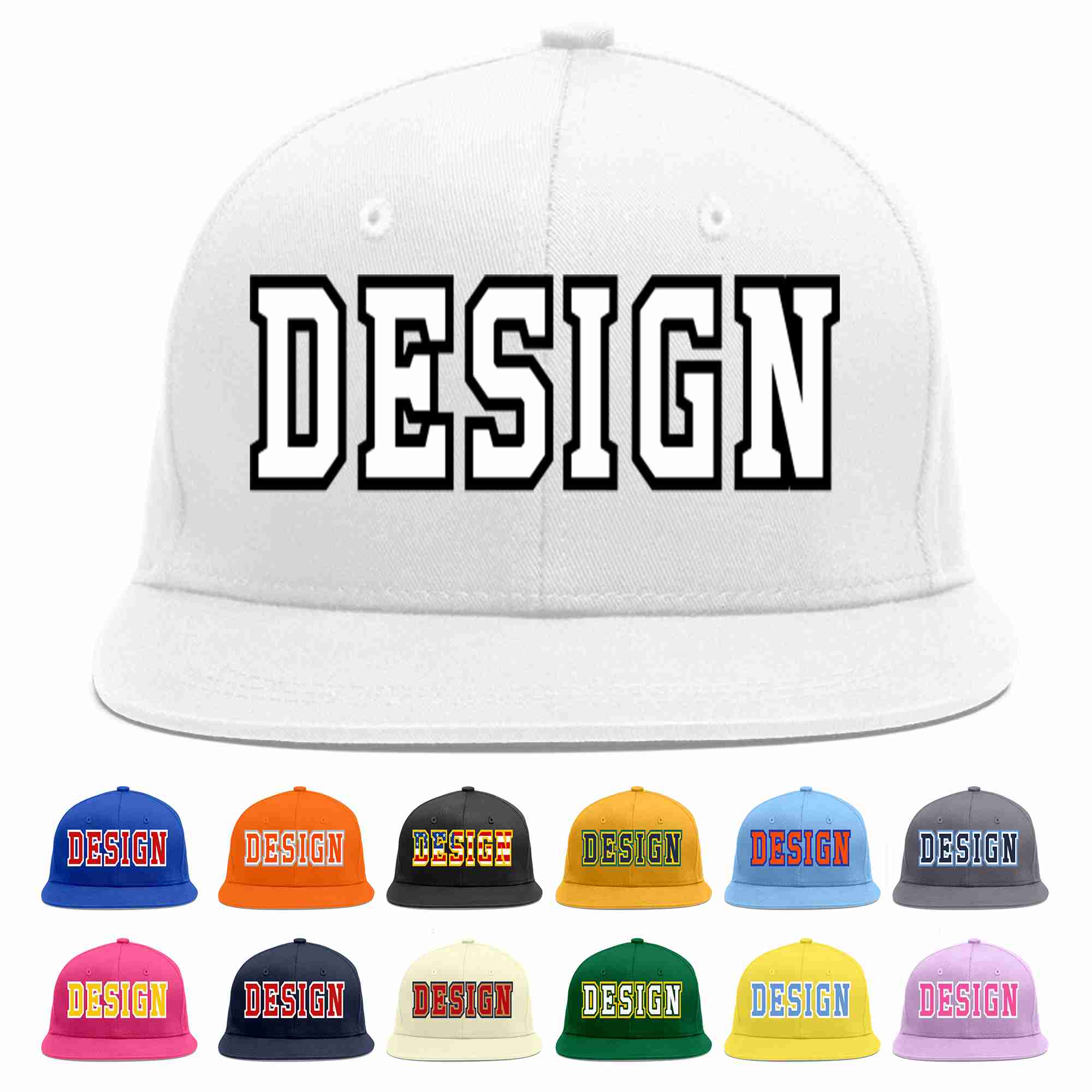 Custom White White-Black Flat Eaves Sport Baseball Cap Design for Men/Women/Youth