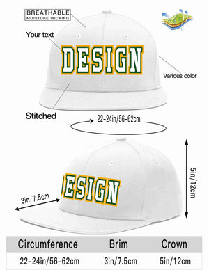 Custom White White-Kelly Green Flat Eaves Sport Baseball Cap Design for Men/Women/Youth