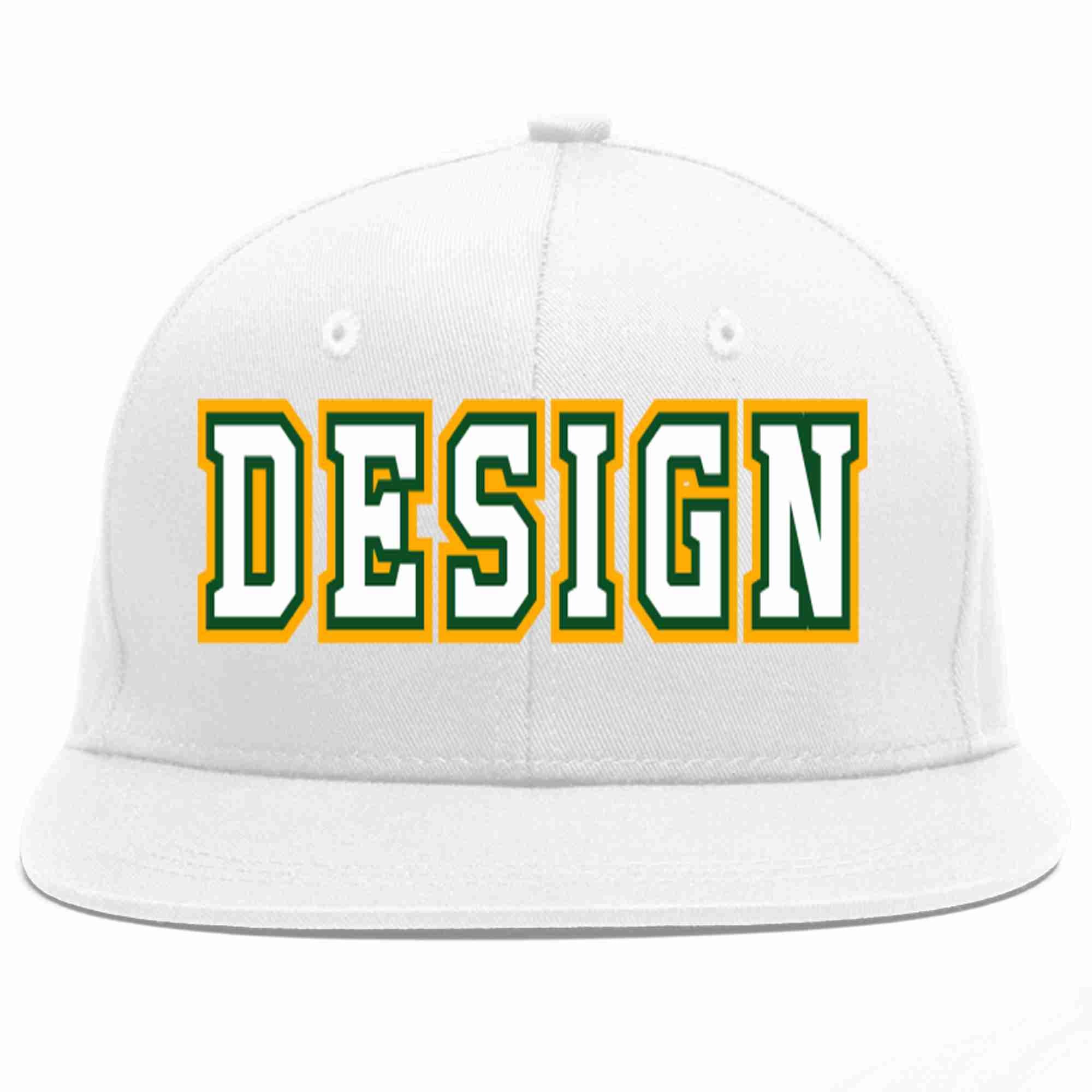 Custom White White-Kelly Green Flat Eaves Sport Baseball Cap Design for Men/Women/Youth