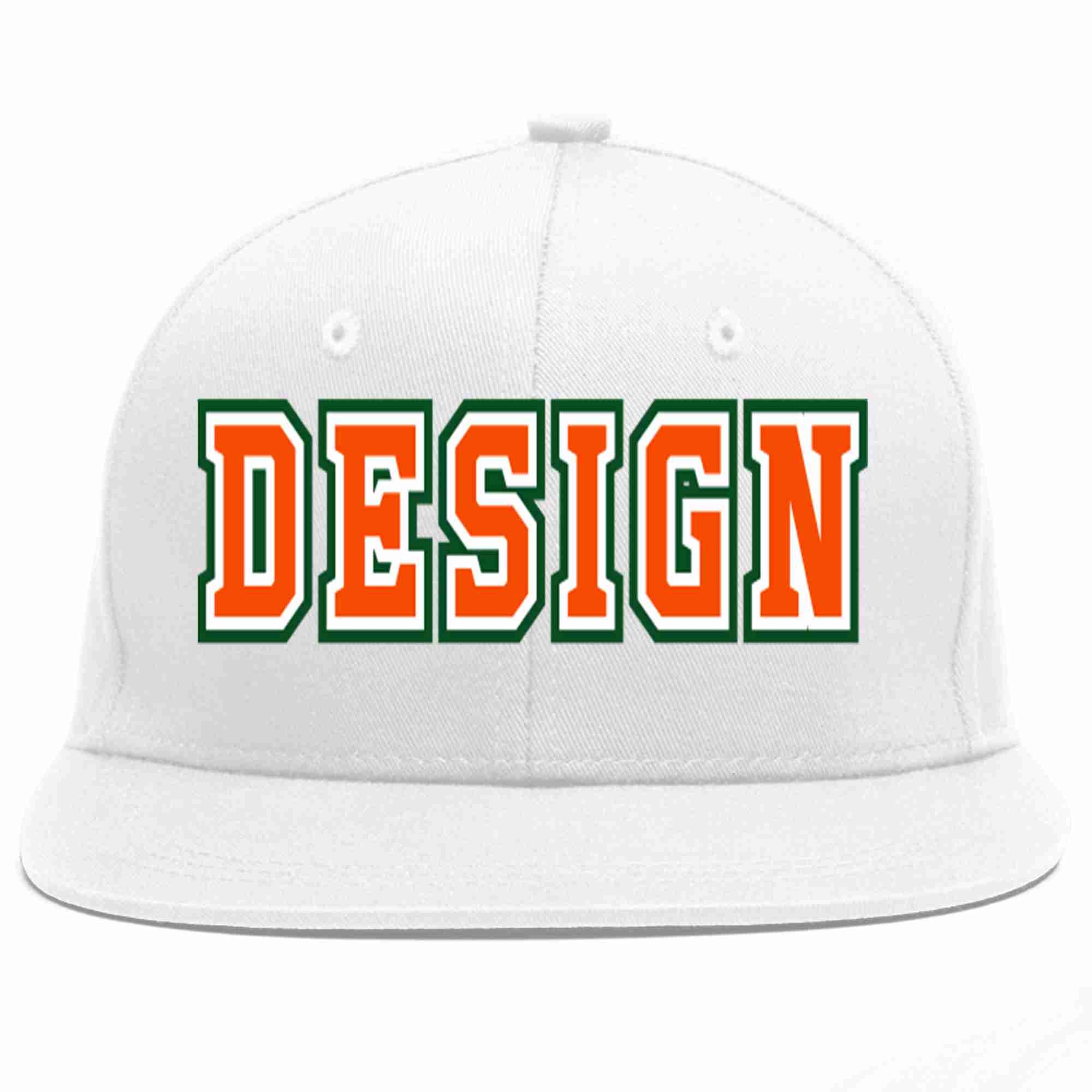 Custom White Orange-White Flat Eaves Sport Baseball Cap Design for Men/Women/Youth