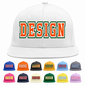 Custom White Orange-White Flat Eaves Sport Baseball Cap Design for Men/Women/Youth