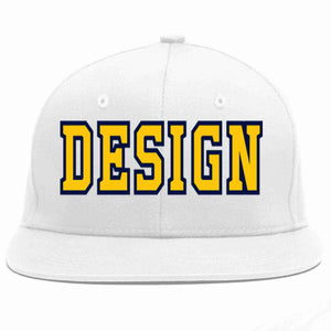 Conception personnalisée de casquette de baseball de sport à Eaves plates en or blanc-marine pour hommes/femmes/jeunes